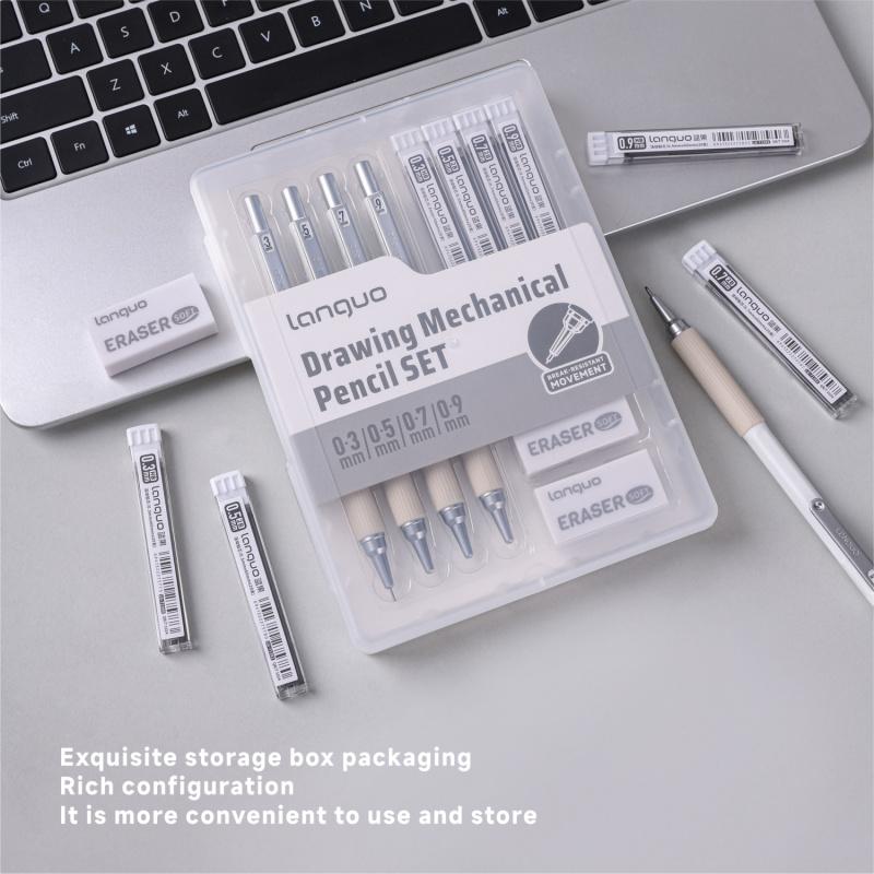 Metal Mechanical Pencil Set,Retractable pen tip,Anti-break core,4PCS Art Drafting Pencils0.3, 0.5, 0.7, 0.9MM with 80PCS Leads Refills 3PCS Erasers Case for Writing Sketching Drawing