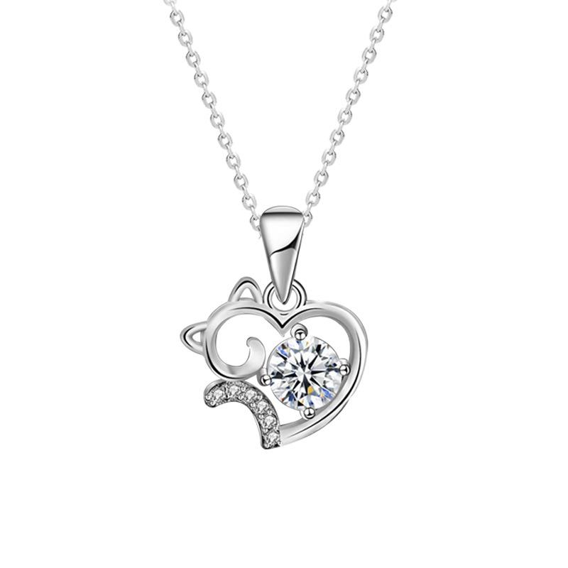 [ASM-NC127] Cute cat 925 sterling silver necklace summer moissanite diamond moissanite cat pendant birthday gift for friend