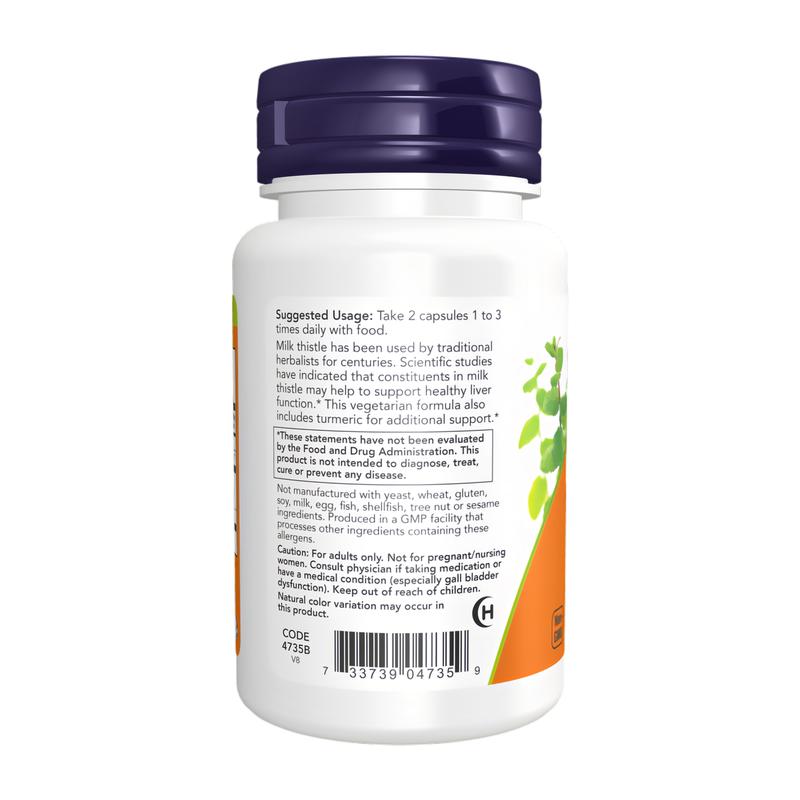 NOW Foods Supplements, Silymarin Milk Thistle Extract 150 mg with Turmeric, Supports Liver Function, 60 Veg Capsules