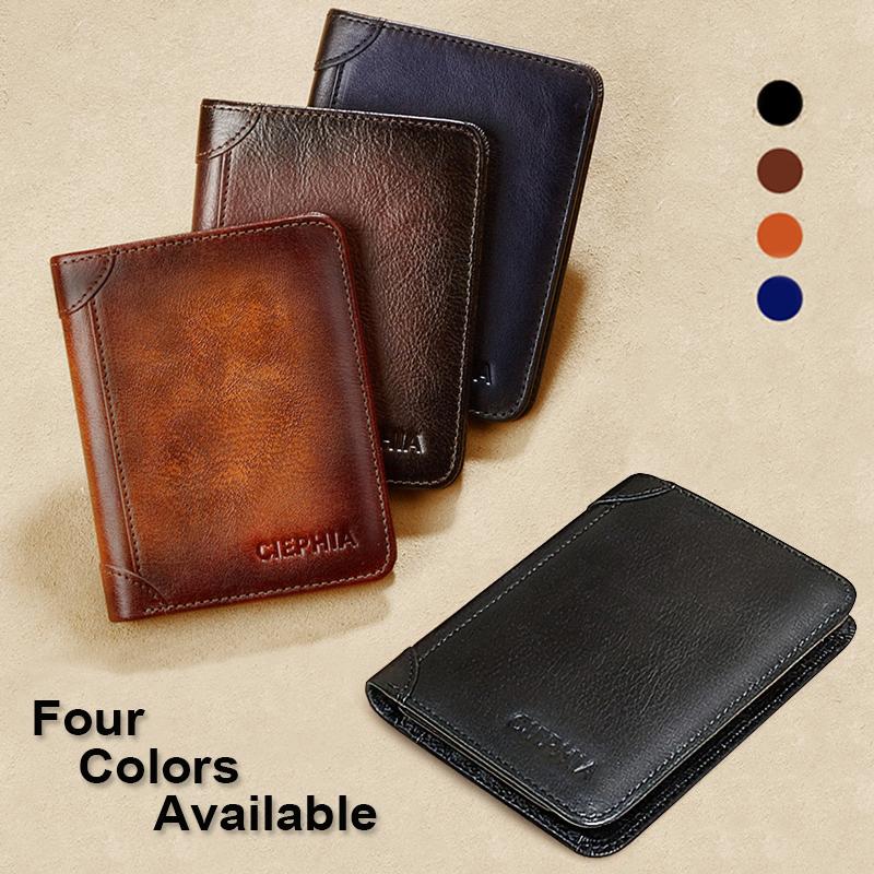 CIEPHIA Genuine Leather Rfid Wallets for Men Vintage Short Multi Function ID Credit Card Holder Money Bag Ideal Gift