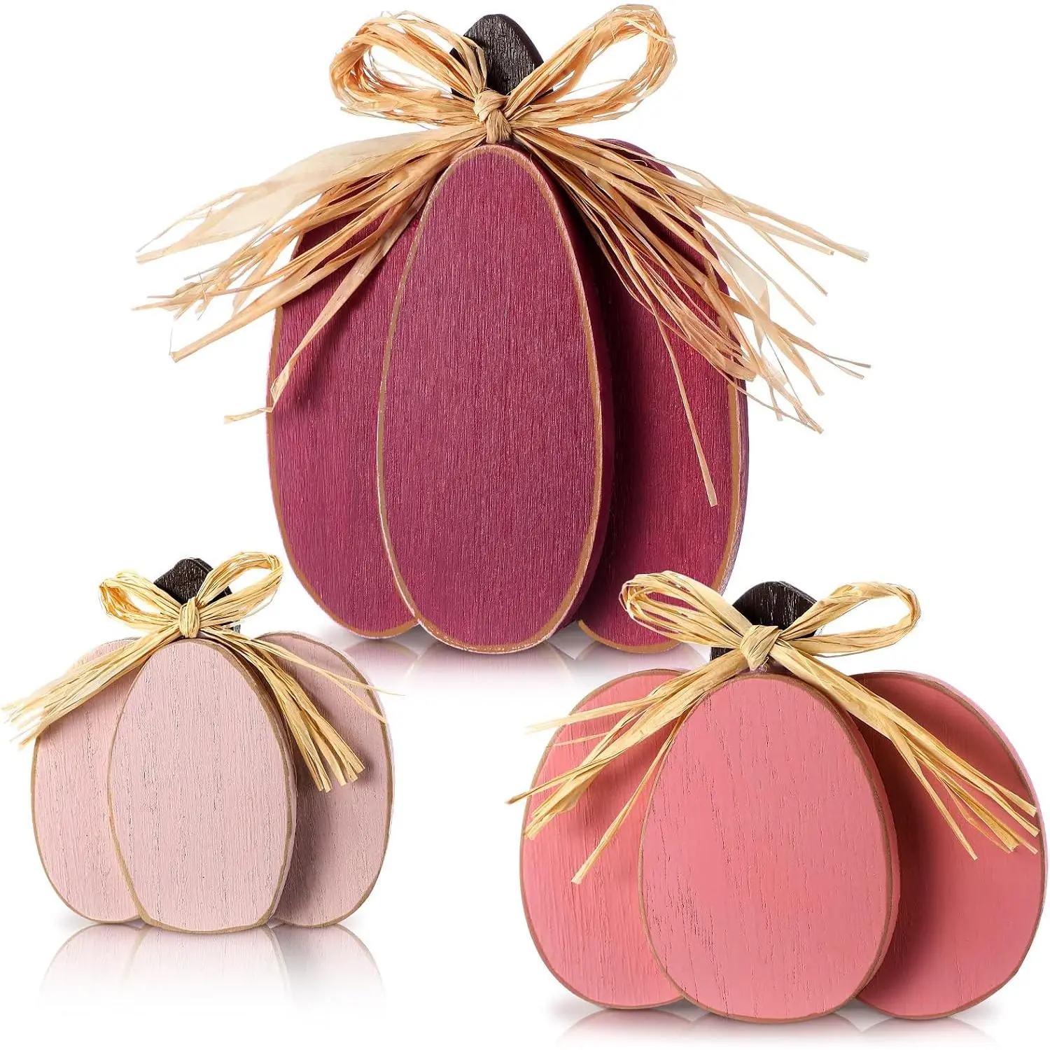 3 Pcs Fall Pumpkin Decor 3D Wooden Pumpkin Tabletop Decor, Pink