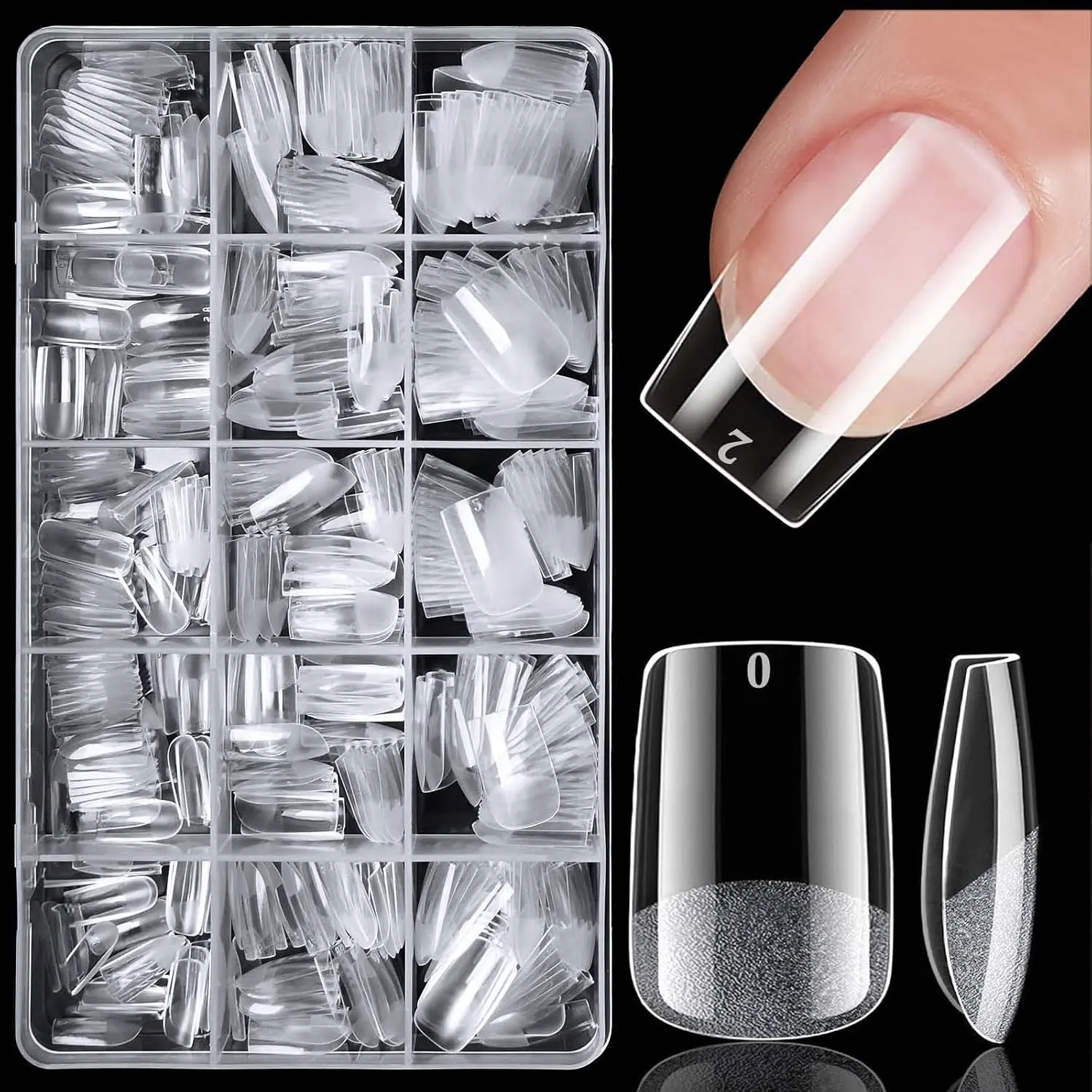 300 count Short Square  Tips, Soft Gel  Tip Square  Nails Artificial Fingernail, 15 Sizes Full Cover Clear Press   Short  Nails Tips for  Extension, Press Nails Making