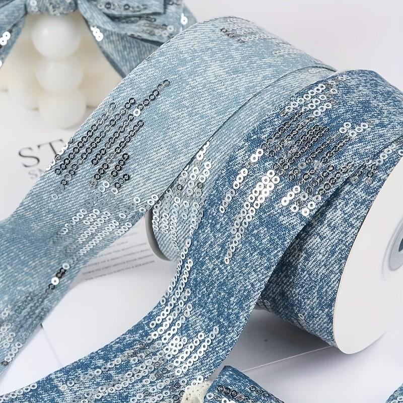 2 Yard Straight Edge Sequined Denim Lace Trim, Perfect for Bow Making, Gift Wrapping, DIY Craft Accessories, Fabric & Sequins