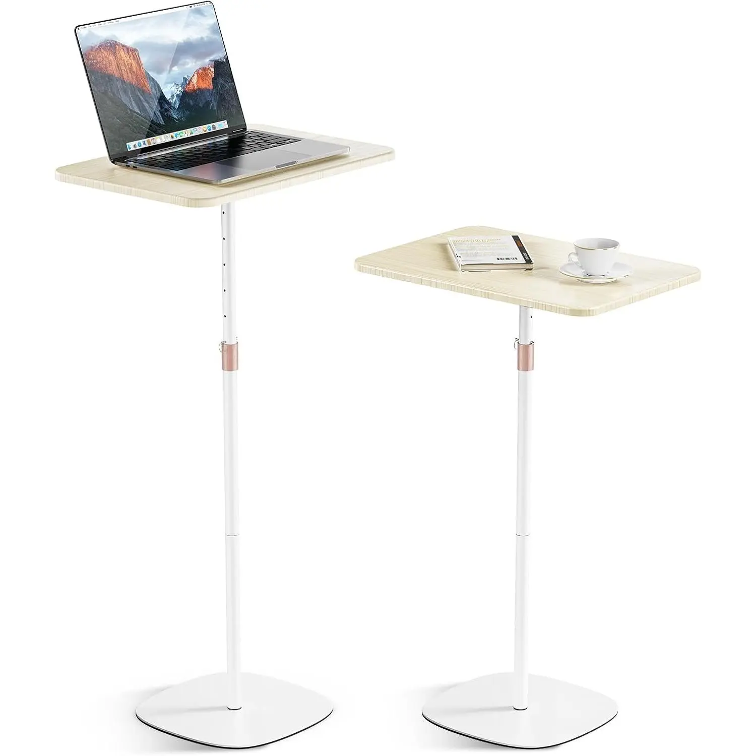 Portable Laptop Floor Stand, Bedside/Sofa Table with Height Adjustable 18''~48'', Sleek Wooden Lectern Standing Desk Mobile Podium for Home, Office, School, White