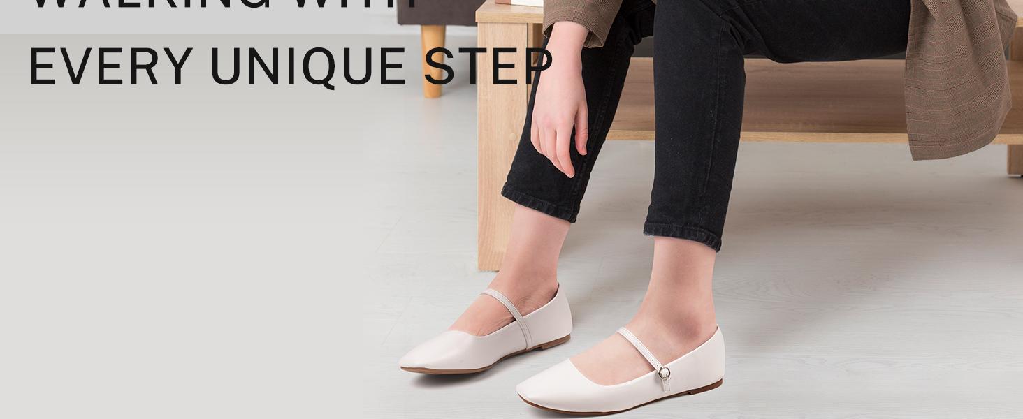 MUSSHOE Square Toe Mary Jane Flats with Adjustable Strap and Comfy Insole