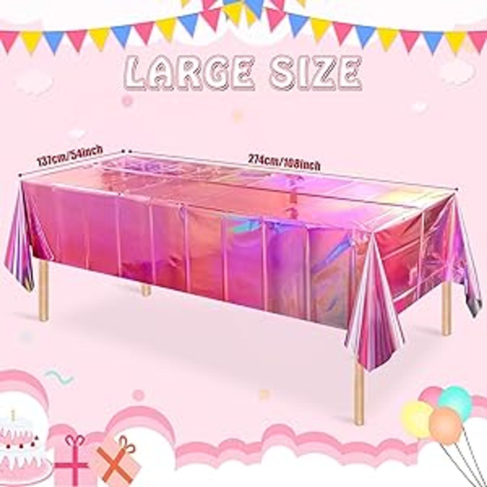4 Pack Iridescent Pink Plastic Tablecloths, Shiny Disposable Laser Rectangle Table Covers, Holographic Foil Tablecloth Iridescent Party Decorations for Kpop Birthday Wedding Xmas, 54x108Inch