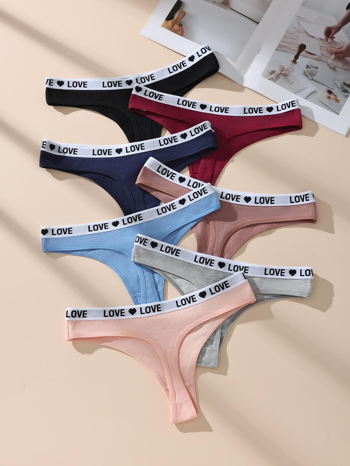 Hotcom Women's Low Waist Thong Panties 7 Pack Cotton Spandex Love Heart Waistband Comfortable Breathable Invisible Underwear FallFreshness Outdoorfun SpringStatements