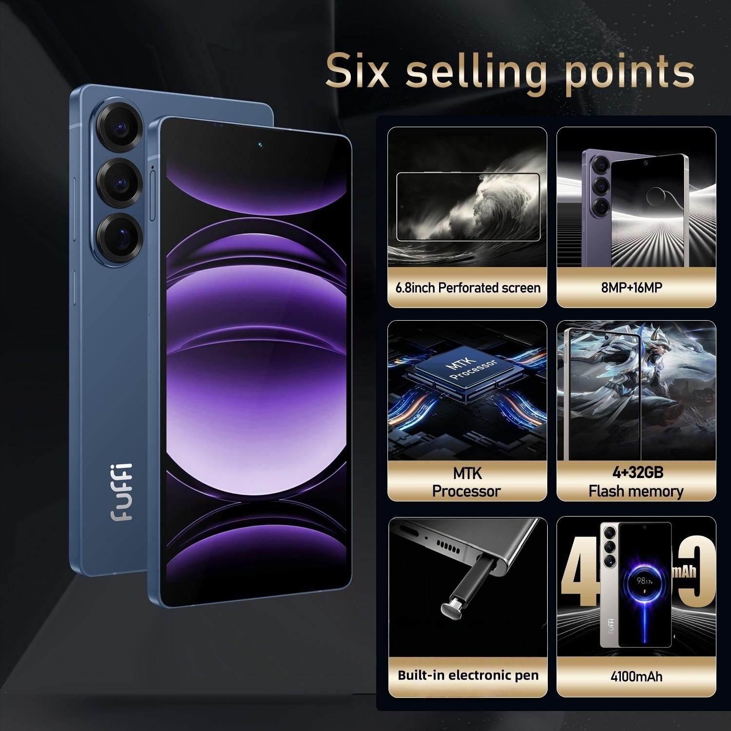 Fuffi-S26 Pro Smartphone, Cellphone, Touchscreen Phone, Global 4g Dual Sim, 6.8 Inch HD Screen, 4GB RAM 32GB Storage, 8mp+16mp Camera, 4100mah Battery, Smartphone with Electronic Pen, Android 12
