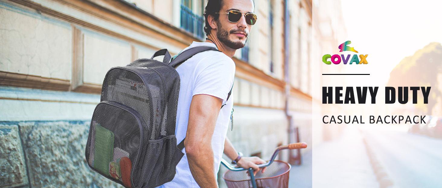 COVAX Large Capacity Heavy-Duty Breathable Mesh Backpack - See-Through College Bag with Padded Shoulder Straps, Easy Access for Swimming, Outdoor Sports, Large Capacity Backpack, Swimming Gear