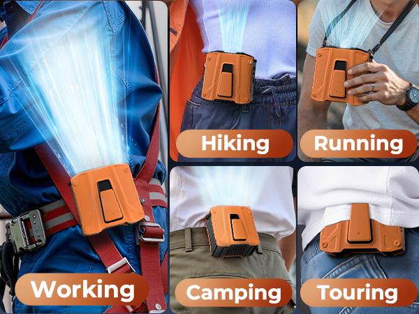 【14500mAh Upgrade】 FrSara Waist Fan built-in Power Bank, Portable Fan, with Metal Clip, High Speed ​​Fan, Cooling Fan that Blows w/ Lanyard, 5-Speed, Light, LED Display, 5 in 1 Outdoor Fan, Desktop Fan, Outdoor Work, Outdoor Sports, Gift for Man