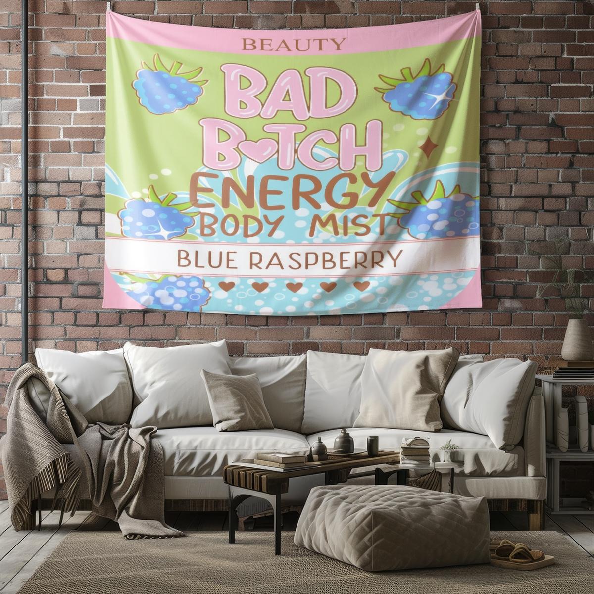 Y2K Bad B*tch Energy Tapestry, Cute Print Wall Hanging Tapestries, Sweet & Cool Style Backdrop Decor, Soft Colorful Wall Blanket for Bedroom Dorm Living Room, Perfect Gift