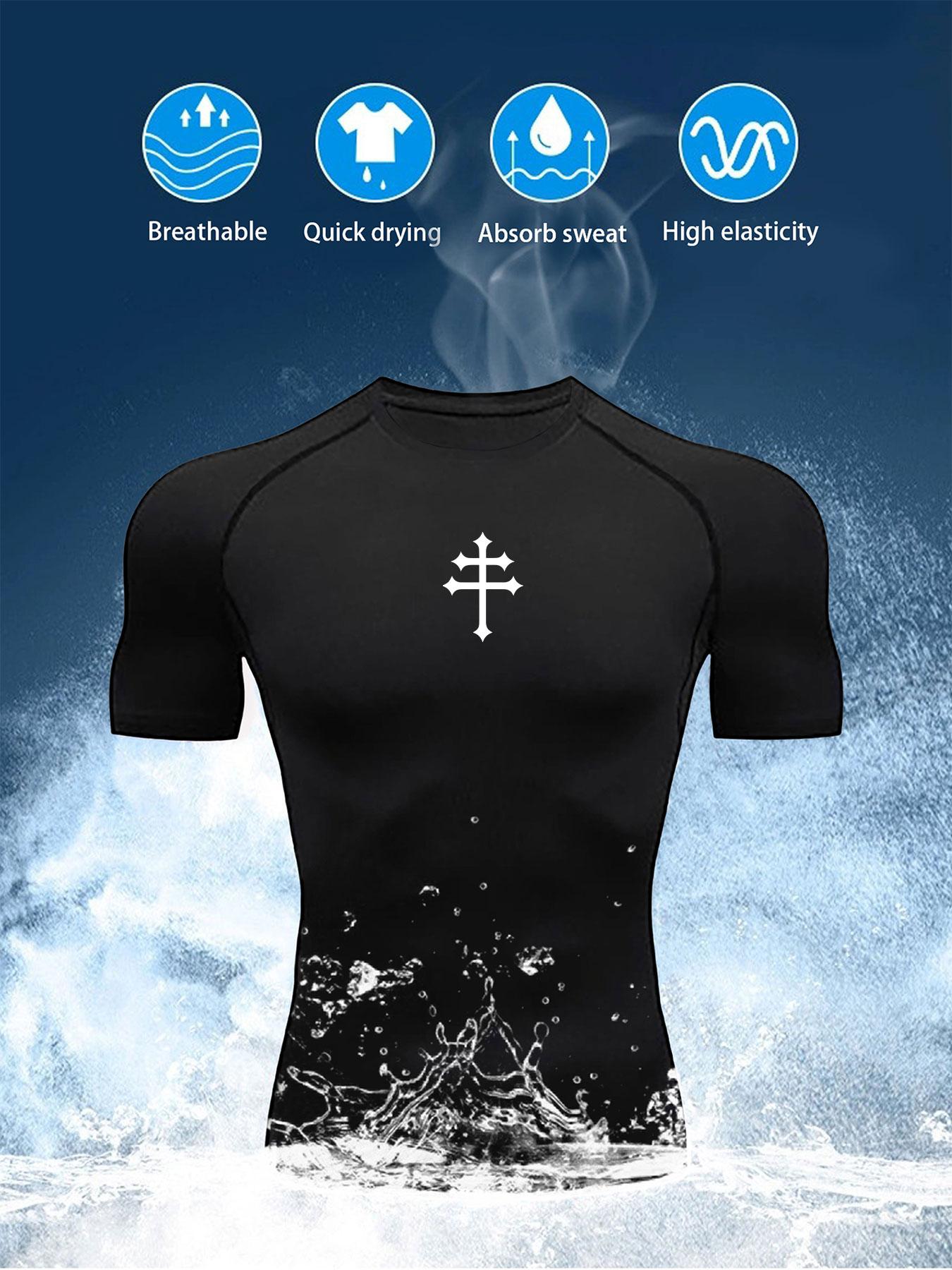 Men's Dragon Print Compression T-Shirt, Quick-Dry Breathable Stretch Fabric, Tight-Fitting Short Sleeve Top for Fitness and Outdoor Activities