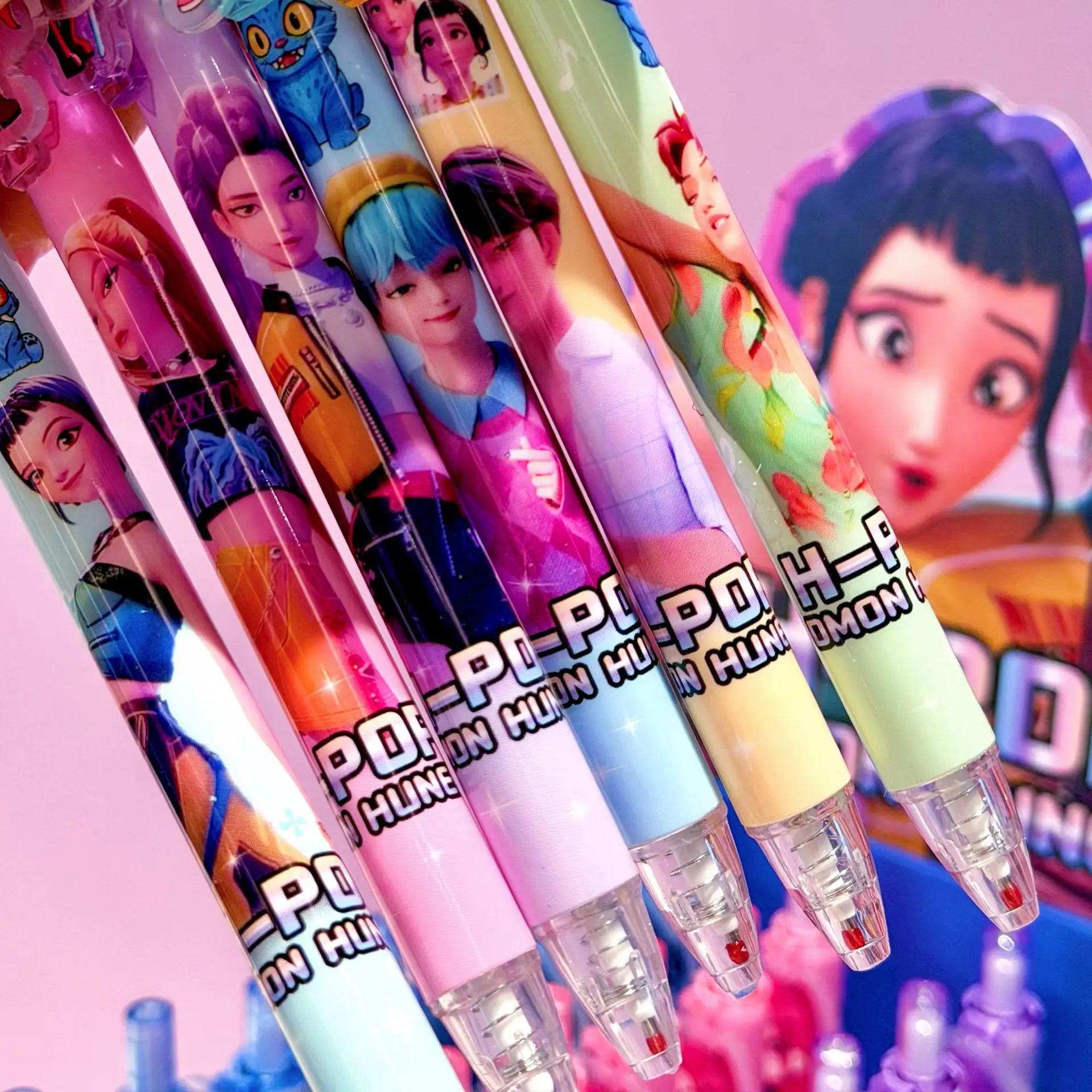 top1 KPop Demon Hunters Black Ink Pen Student Writinng Draw Gel Pen Anime Figure Stationery Study Supplies Gift 0.5mm Children's Day gift