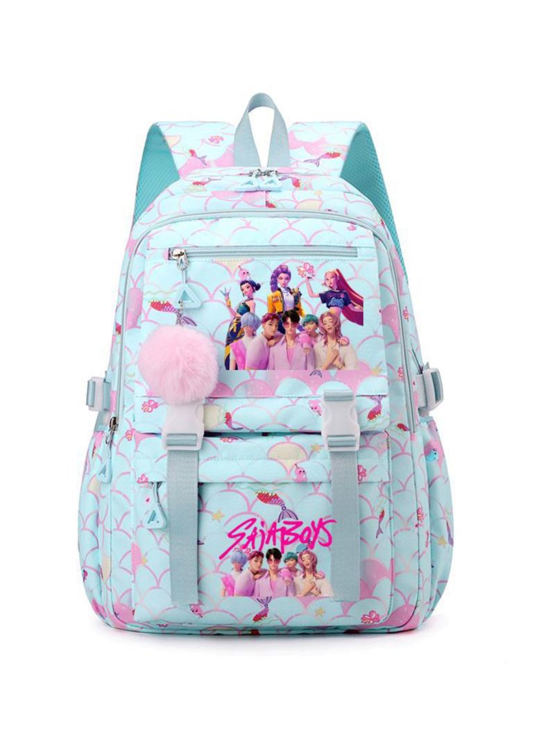 New K-Pop Demon Hunters Print Student Backpack, Fashion Casual Versatile Campus Style, Large Capacity Dual Shoulder Bag for Students, Cute Backpack