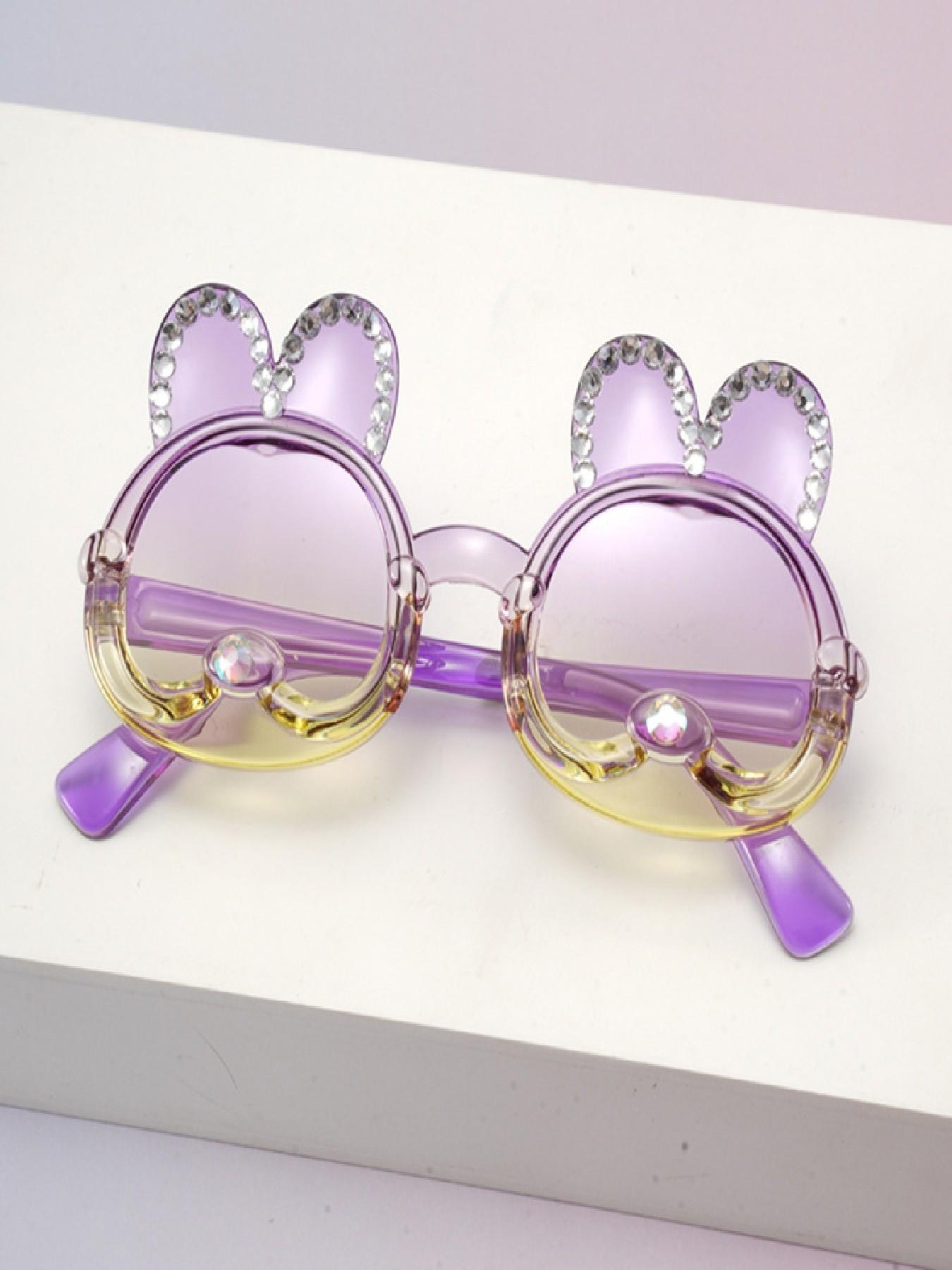 Cute Rabbit Rhinestone Sunglasses, Bow Heart Frame, Gradient Lens, Fashion Casual, Beach Wear, Multiple Colors Available