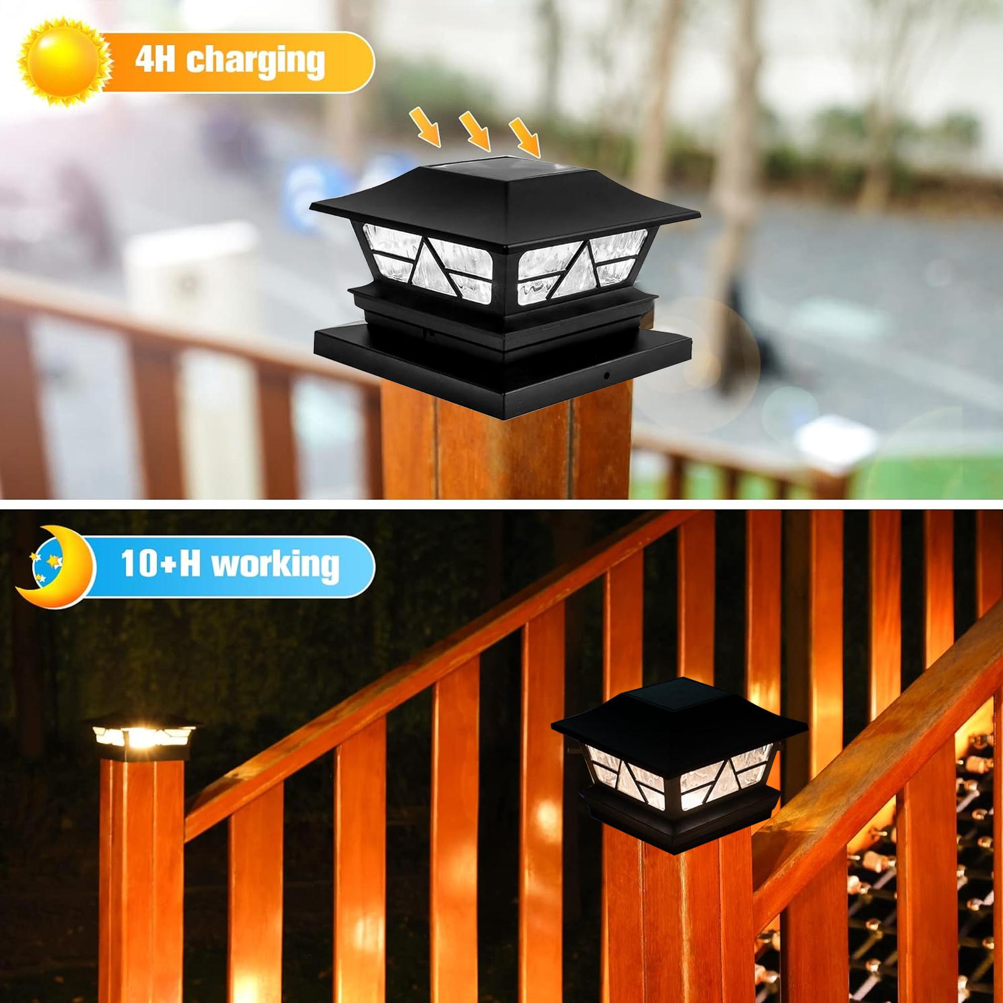 4/8/12 Pack Solar Outdoor Fence Post Lights, 2 Modes Post Cap Lights Waterproof Color Changing Warm White/Cool White for Yard, Garden, Porch, Patio Decor, for 4x4 5x5 6x6 Wood Posts
