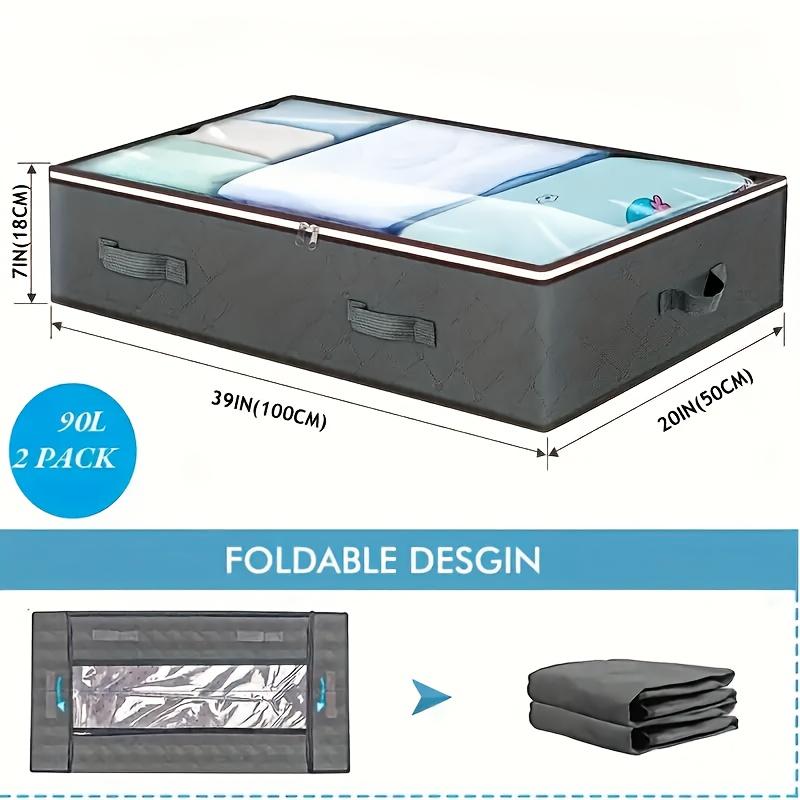 23.78 Gallons, Clear Window, Under-bed Storage Box - Multi-functional Wardrobe Organizer for Toys, Clothes, Blankets, and Quilts - 2-Piece Bedside Storage Set for Bedroom and Dormitory, Under-bed Storage (Compatible with 10,000+ Beds)