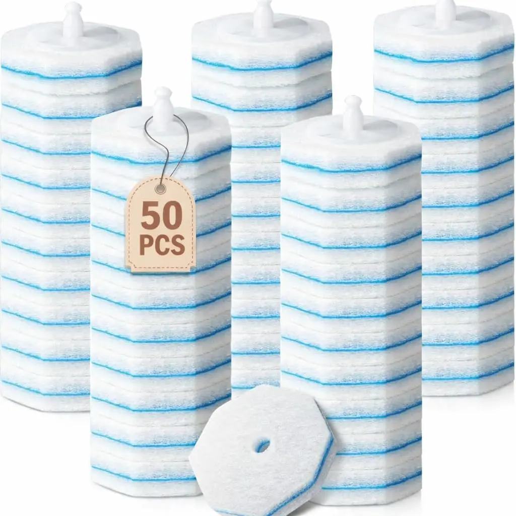 50-Pack Toilet Brush Replacement Heads, Three-Layer Cleaning Pads, Quick Clean Bathroom Toilet Brushes, Home Use Reusable Brush Heads