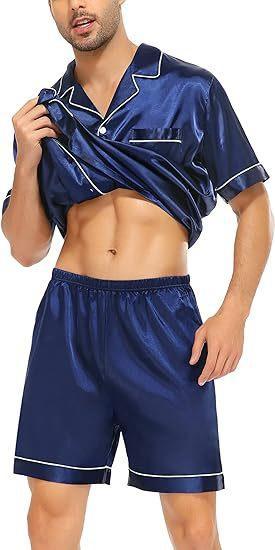 Women's & Men's Matching Satin Pajama Set, Short Sleeve Lounge Wear, Comfortable Couple Nightwear for Valentine's Day, Anniversary, Homewear