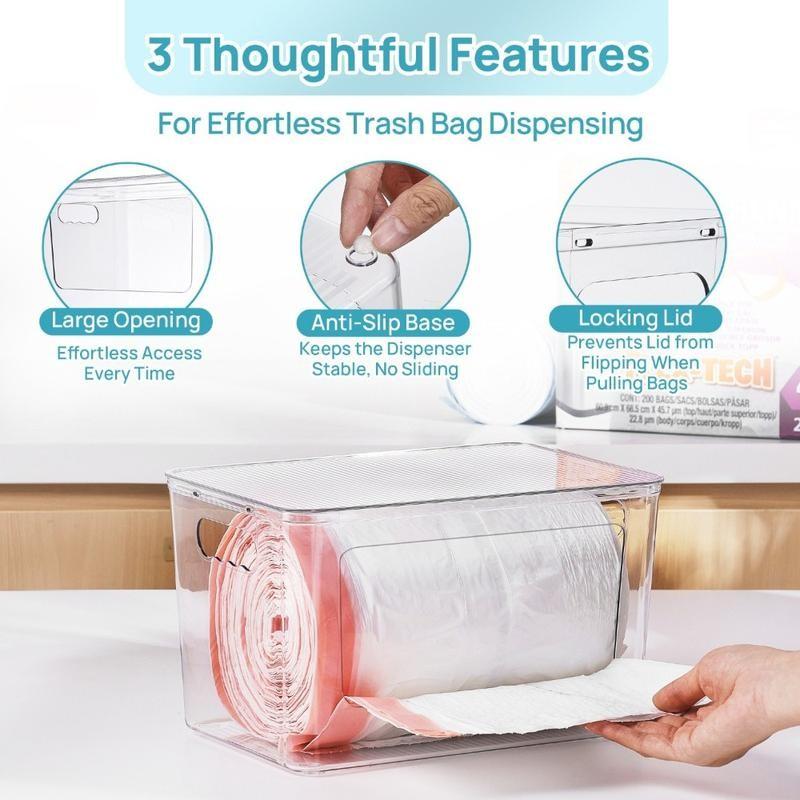 Transparent Storage Box, Stackable Trash Bag Dispenser for Kitchen Sink & Laundry Room, Durable Plastic Trash Bag Rack, Multifunctional Organizer, Durable Plastic Organizers