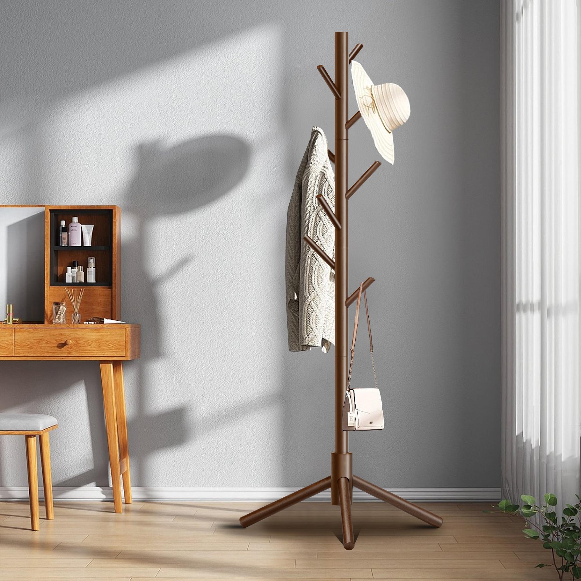 Wooden Coat Rack, Free Standing Coat Rack with 8 Hooks 3 Adjustable Heights for Clothes, Hats, Handbags, Coat Tree Easy Assembly for Entryway, Bedroom, Hallway, Office Minimal Organizer Wooden Coat Rack, Free Standing Coat Rack with 8 Hooks 3 Adjustable Heights for Clothes, Hats, Handbags, Coat Tree Easy Assembly for Entryway, Bedroom, Hallway, Office Minimal Organizer