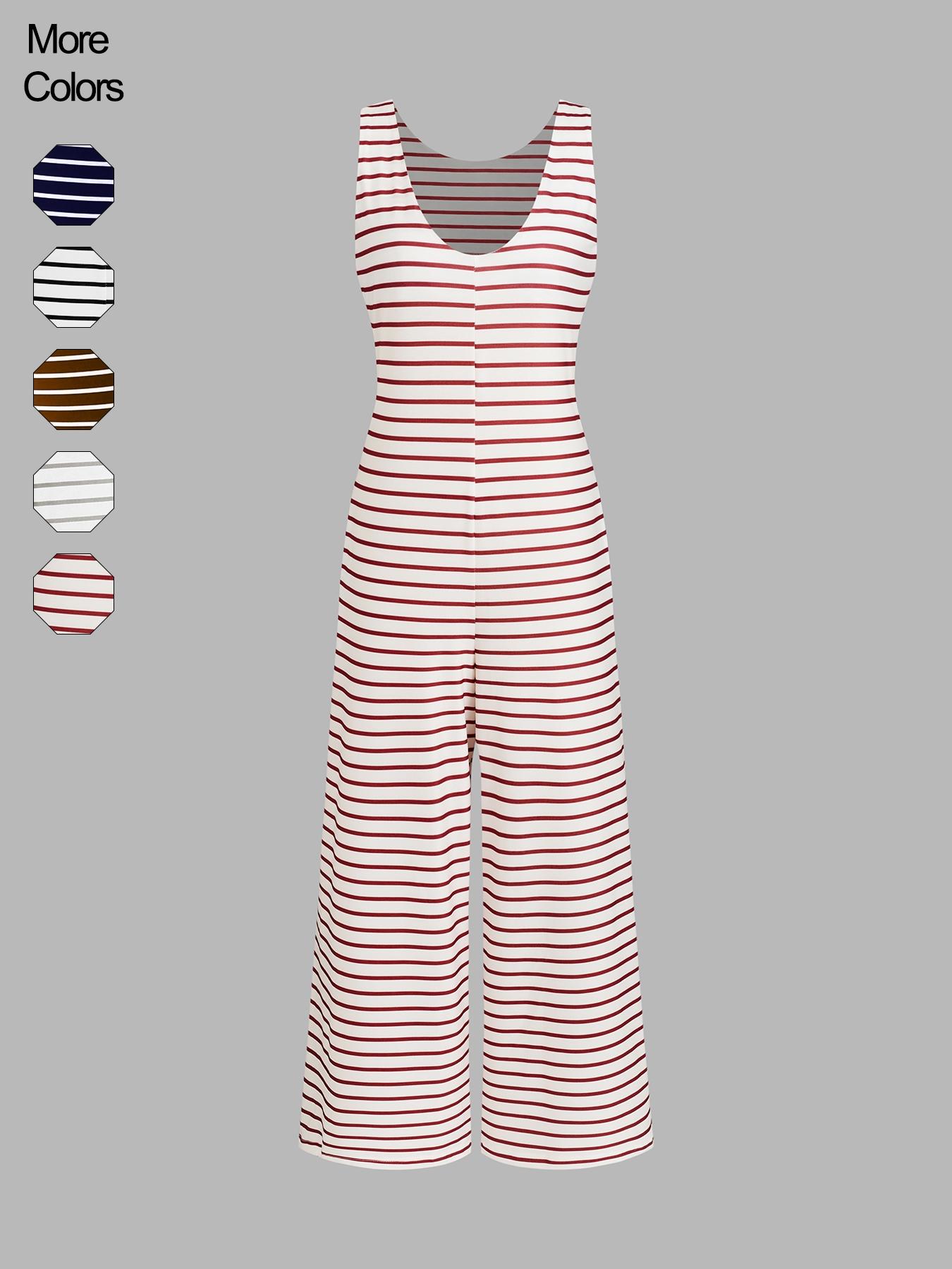 Women's Striped Sleeveless Loose Comfortable Jumpsuit, Stylish Summer for Casual Wear, Adjustable Fit for All Body Types