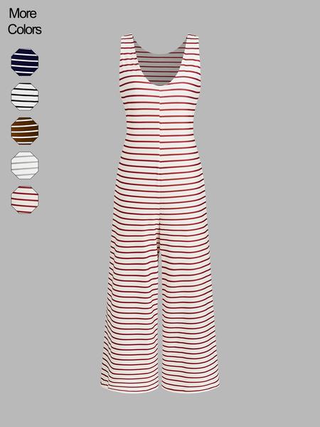 Women's Striped Sleeveless Loose Comfortable Jumpsuit, Stylish Summer for Casual Wear, Adjustable Fit for All Body Types