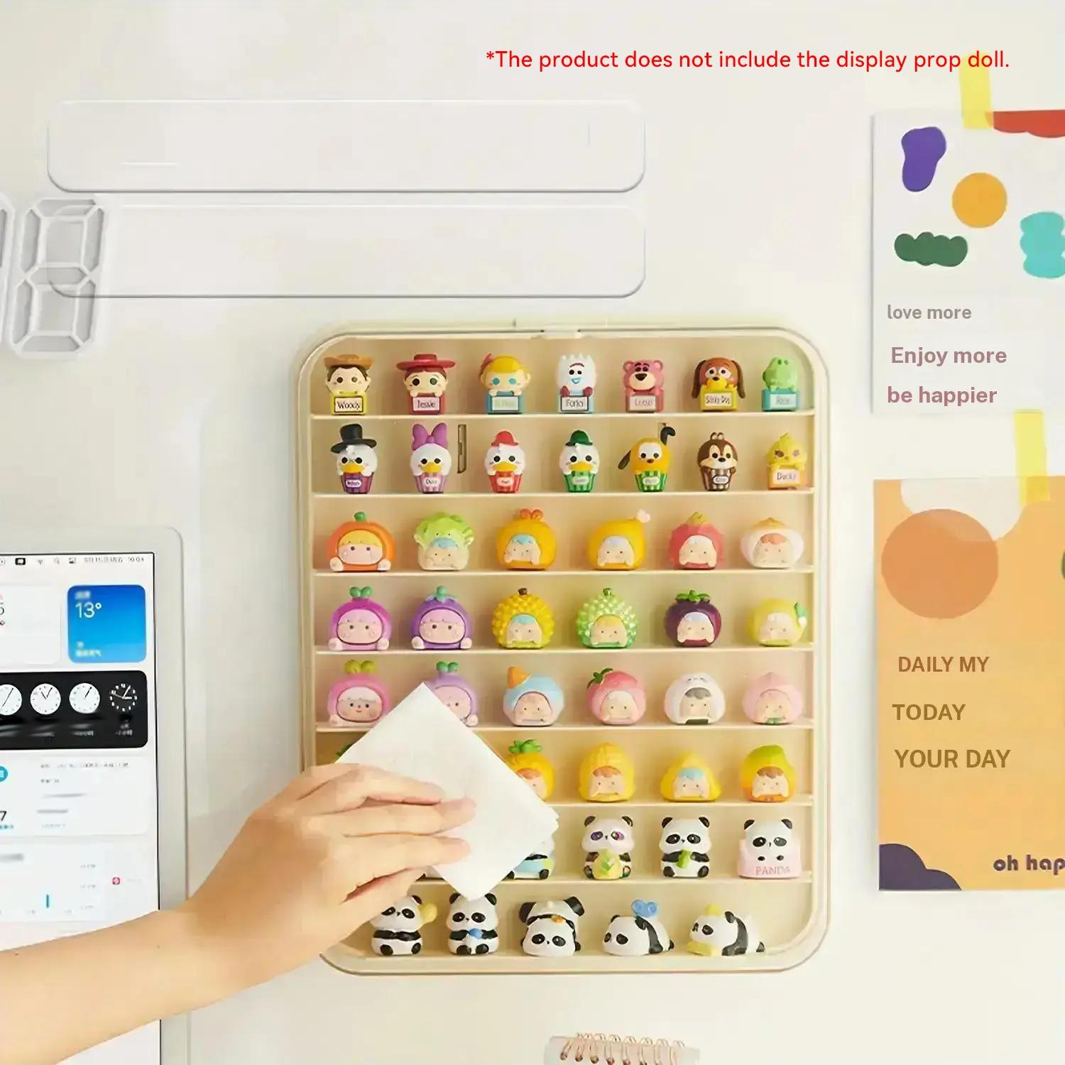 Wall-Mounted Display Cabinet Shelf, Display Cabinet Collectibles, 8-Tier Organizer for Small Figurines, Dustproof Storage Rack for Dolls & Blind Boxes, Transparent Plastic Multi-Grid Shelves