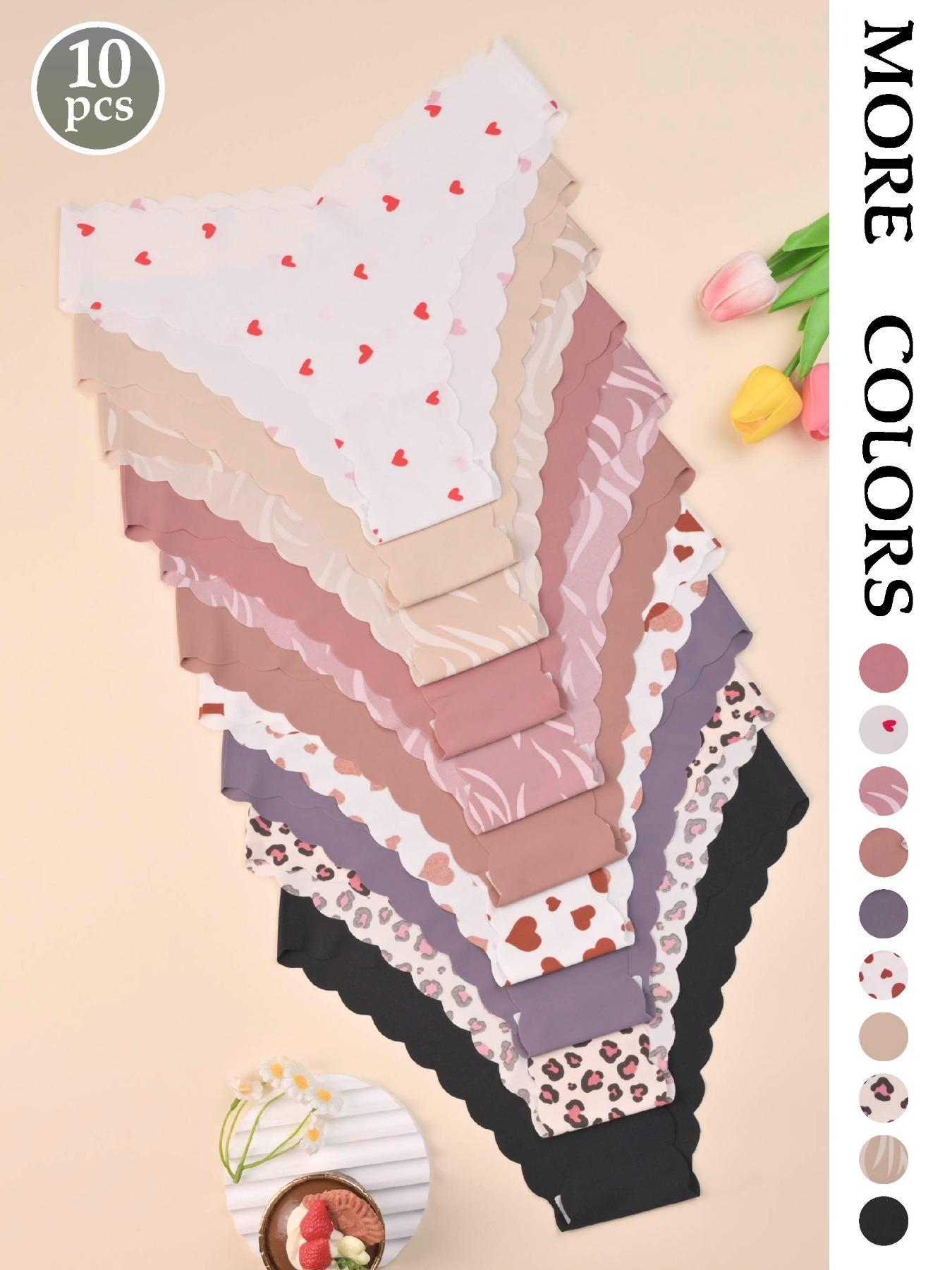 Women's Seamless Underwear Set, Leopard & Heart Patterns, Fitted Design, Comfortable Skin-Friendly Fabric, All-Season Wear, Seamless Panties Set