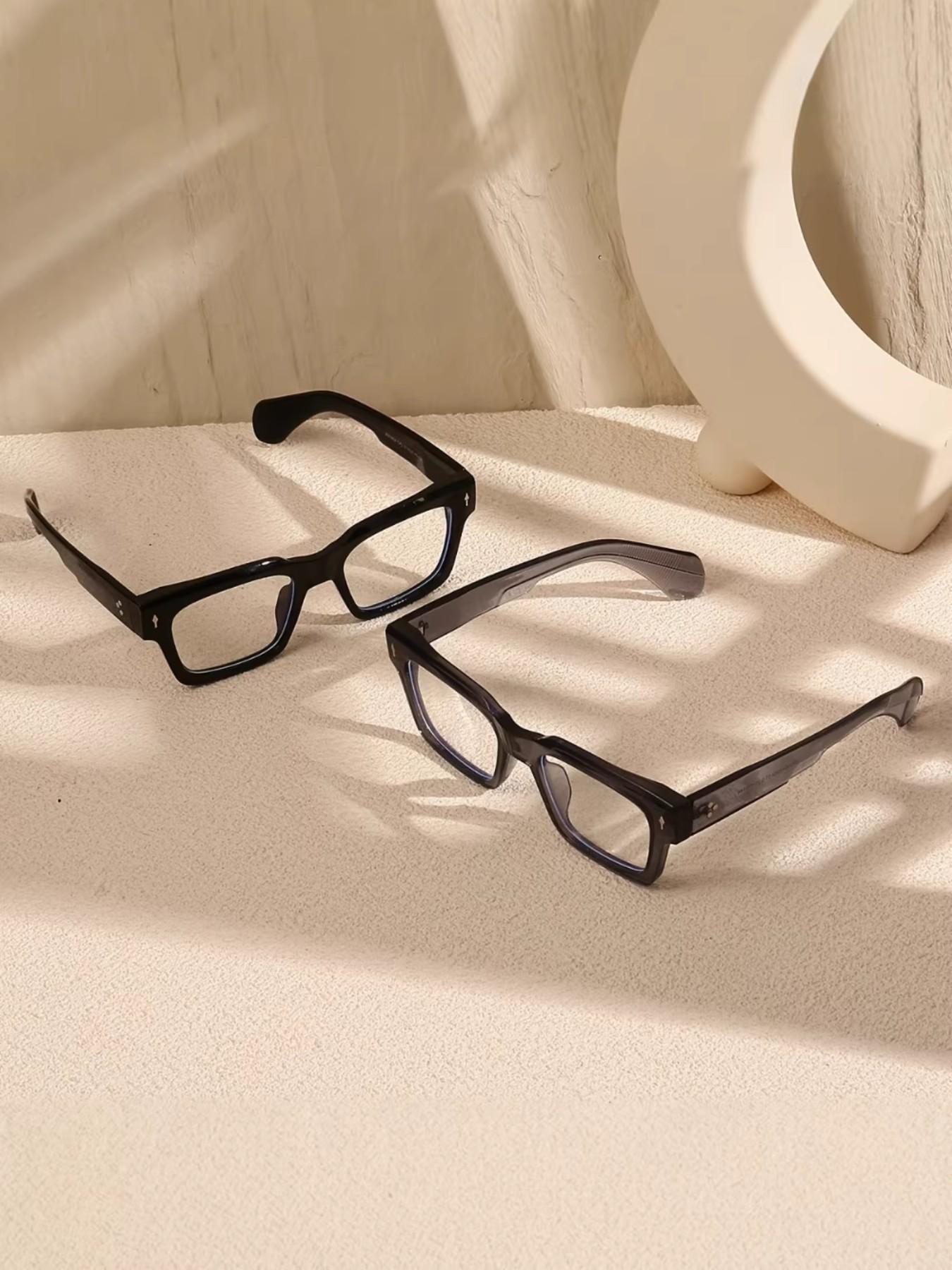 Men's Thick Frame Rectangular Glasses, Transparent Lens Design, Stylish Eyewear for Men, Fashionable and Durable Spectacles