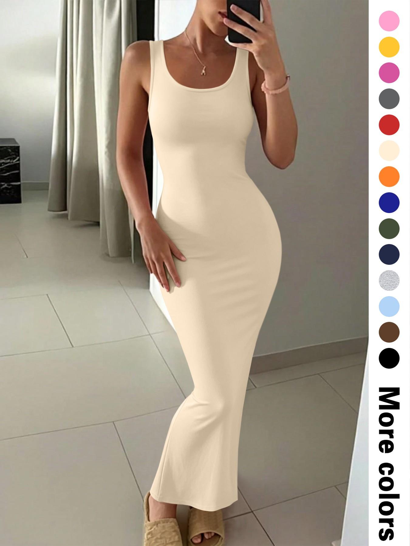 Women's Summer Casual  Round Neck Sleeveless Slim Fit Long Maxi Dress, 14 Color Options, Perfect for Daily Wear, Versatile for Various Occasions