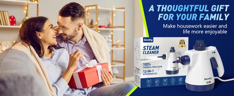 Dovety Steam Cleaner, Pressurized Handheld Steam Cleaner for Home with 12pcs Accessories & Safety Lock, Multi-Surface & Powerful Home Use Steamer for Cleaning, Car, Bathroom, Shower, Grease Safetylock  Powerfulsteamcleaner Chemicalfree