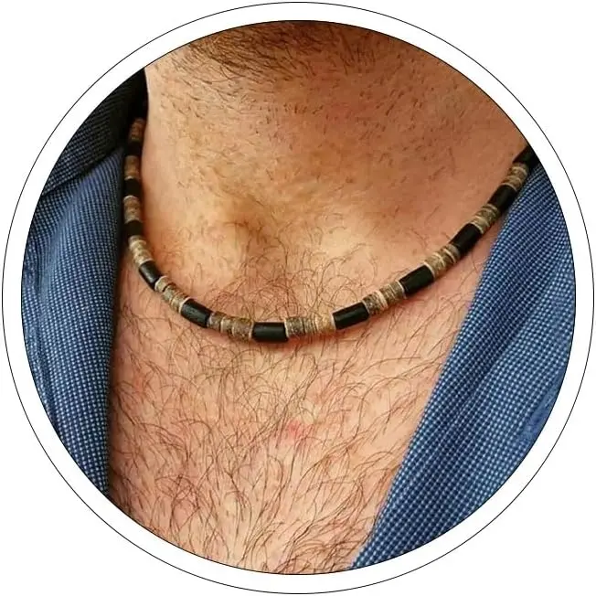 Surfer Necklace for Men Puka Shell Necklace Wood Beaded Necklaces for Men Hawaiian Coconut Wooden Beads Conch Cowrie Seashell Necklace Summer Beach Mens Jewelry