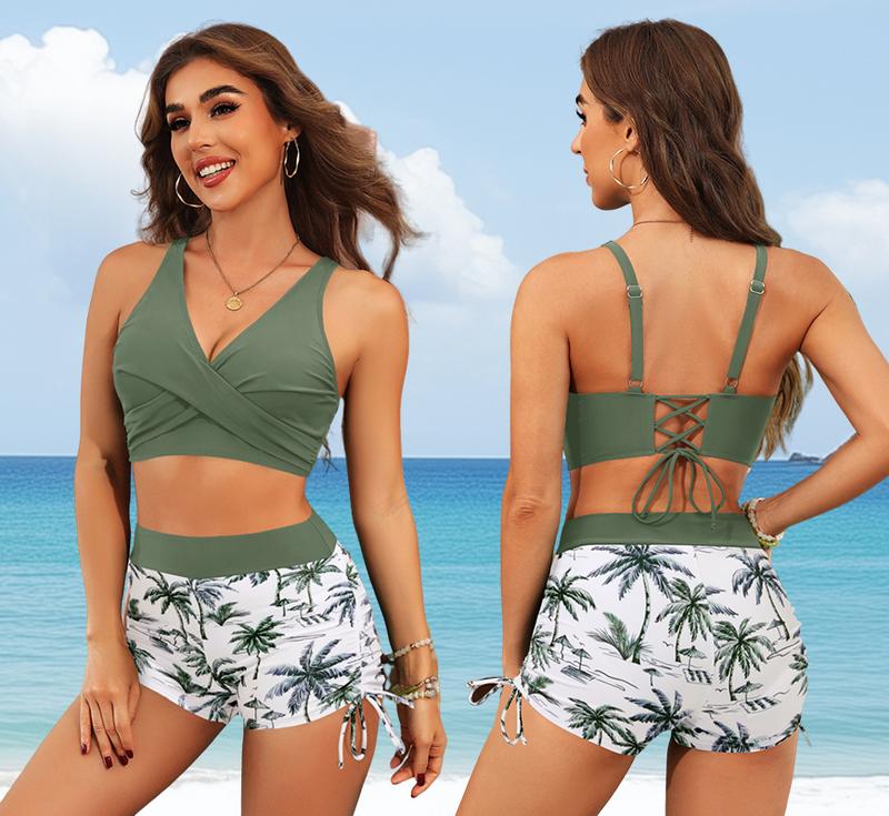 Aqua Eve Bikini with Shorts for Women - Two Piece Swimsuit with Boyshorts High Waisted Bathing Suits Swimwear
