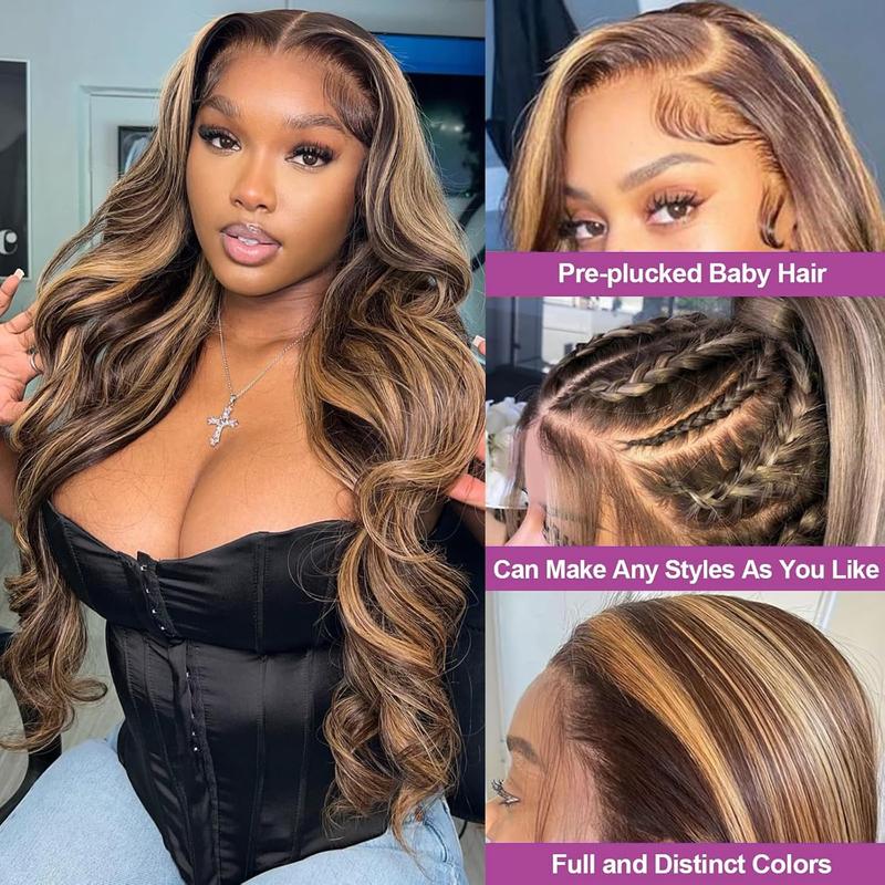 [30“=$89] Yilike Highlight Body Wave Lace Front Wigs Human Hair Honey Blond Ombre Wigs  Body Wave Wig Pre Plucked 13x6 HD Lace Front Wigs Human Hair P4/27 Colored for Women Honey Blonde Ombre Lace Front Wig Human Hair Highlight Body Wave