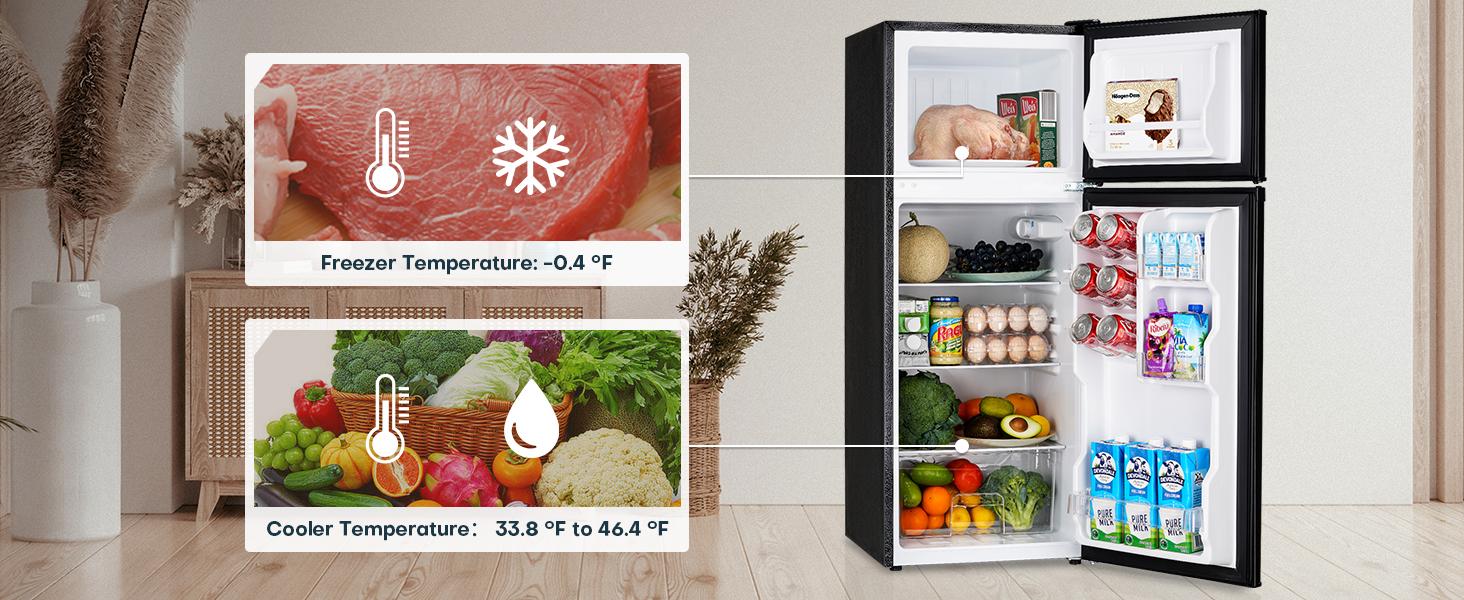 Upstreman mini fridges 4.0 Cu.Ft with Freezer Double Door Adjustable Thermostat Large Capacity Stainless Steel Energy Efficient Quiet Operation