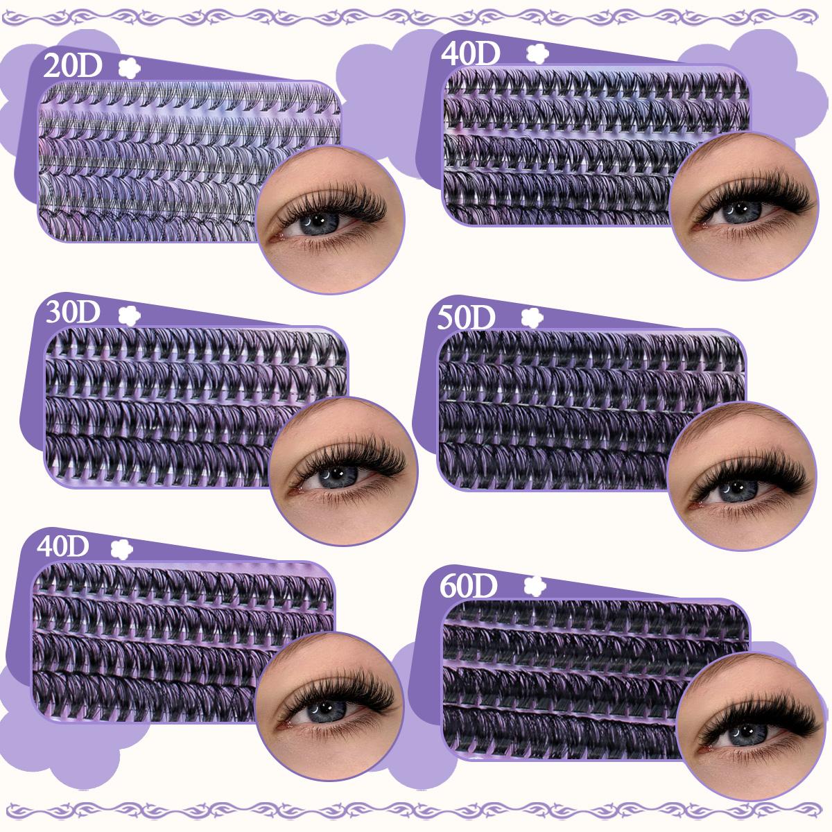 Dense Long Curly Eyelash Cluster Set, DIY Extension Kit for Beginners, Multiple Lengths, Includes Bond&Seal，Tweezers,Hair band Personal Use