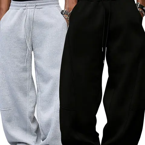 Men's Loose Fit Sport Pants, Casual Drawstring Waist, Wide Leg Running Trousers, Street Style Y2K Fashion, Long Pants with Pockets, Knitted Sports Pants, Casual Sports Bottoms, Streetwear Running Pants