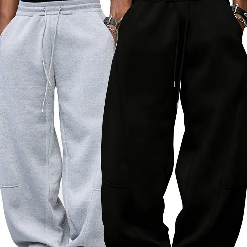 Men's Loose Fit Sport Pants, Casual Drawstring Waist, Wide Leg Running Trousers, Street Style Y2K Fashion, Long Pants with Pockets, Knitted Sports Pants, Casual Sports Bottoms, Streetwear Running Pants