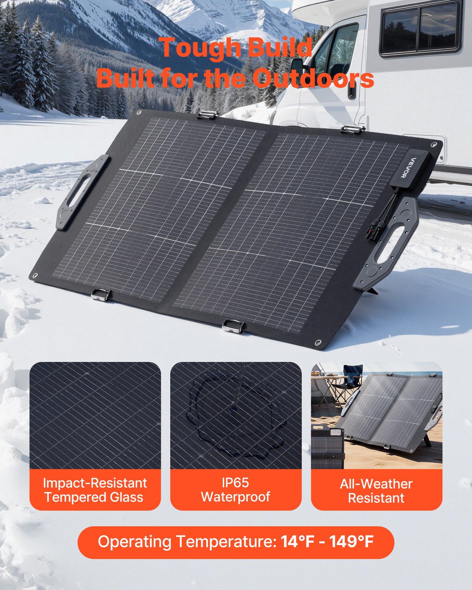 VEVOR 100W Bifacial Solar Panel, 16BB N-Type Foldable Monocrystalline Solar Panel Charger 24 Efficiency, Portable with MC4 Output, USB-A (QC3.0), Type-C DC Ports for Power Stations Camping Hiking