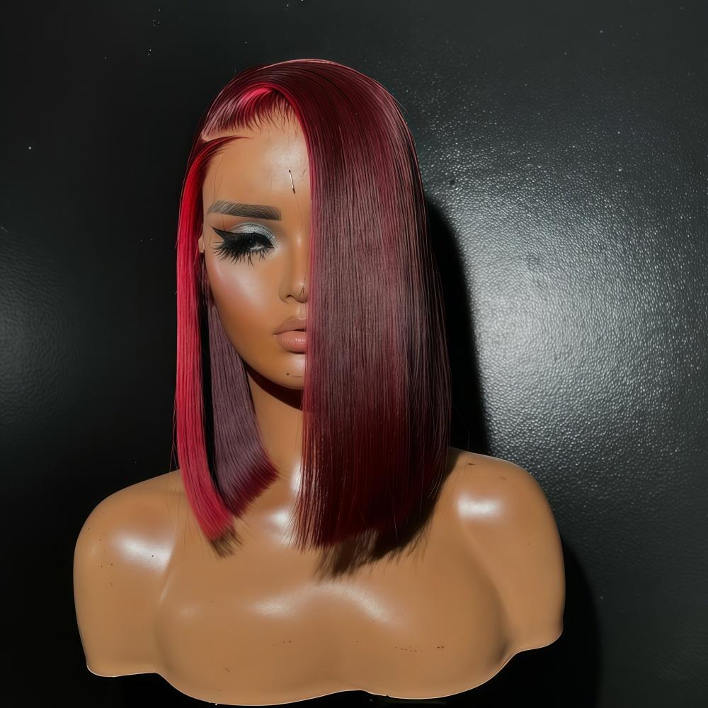 Highlight Red 99J Bob Wig Human Hair 180 Density 13x4 Lace Frontal Wigs for Women Red Highlight Burgundy Transparent Lace Frontal Straight Short Bob Wig Human Hair Wigs Pre Plucked SpringStatements