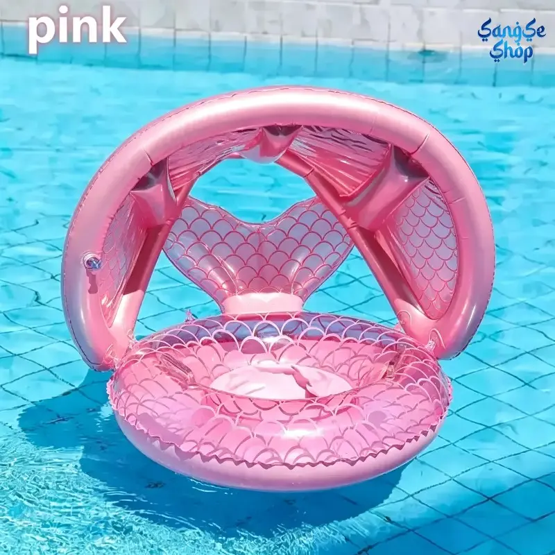 Mermaid Tail Inflatable Pool Float With Sun Protection Canopy, Durable PVC Swim Ring for Beach Summer Vacation Pool Party Water Play