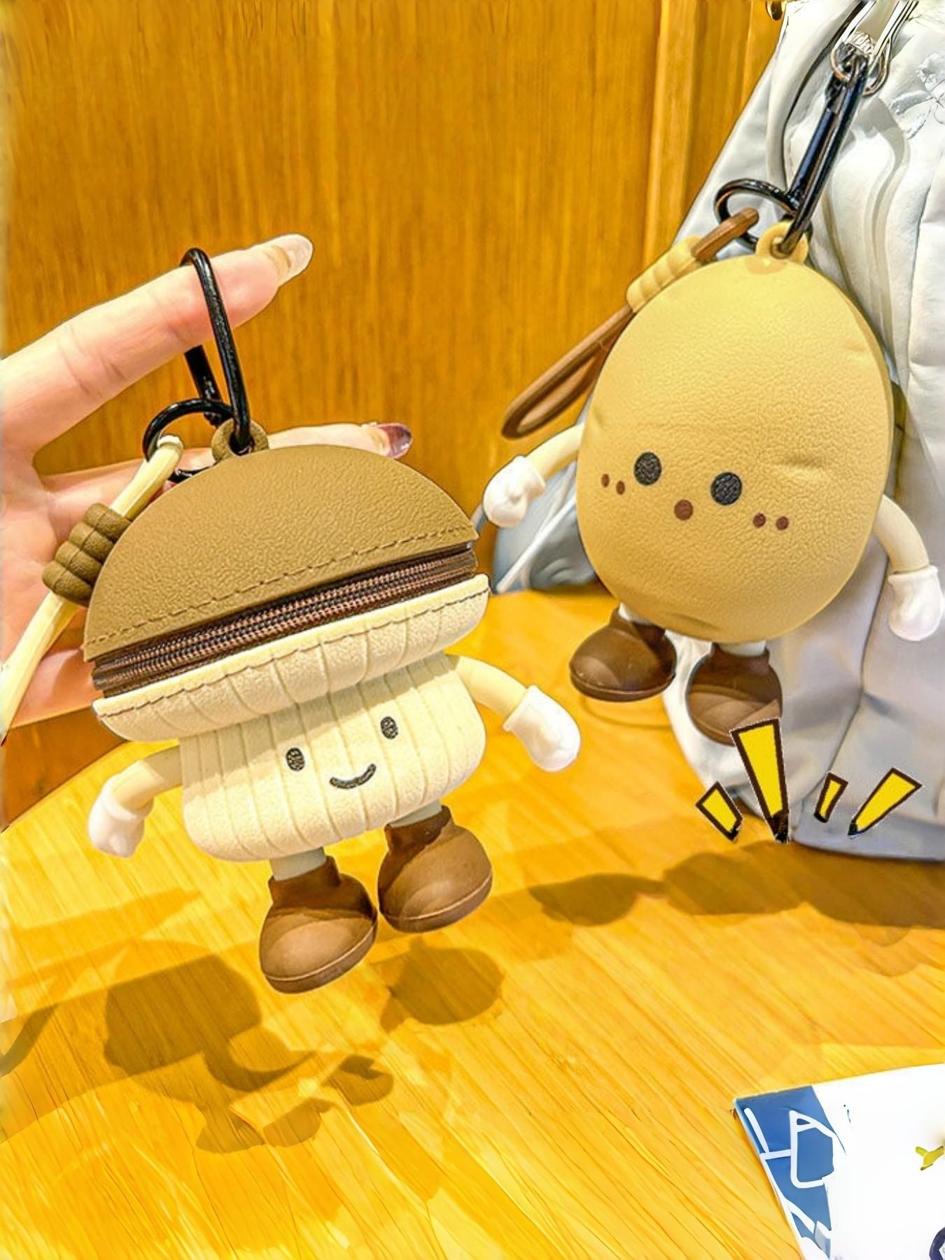 Cute Kawaii Cartoon Potato & Mushroom Mini Storage Pouch Keychain Multifunctional Zipper Coin Purse Key Ring Aesthetic Backpack Bag Charm Gift for Women Girls Kids