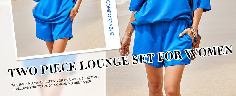 FMEYOA Womens Casual Comfy 2 Piece Outfits 3/4 Sleeve Tops and Elastic Waist Shorts Lounge Sets Loungewear