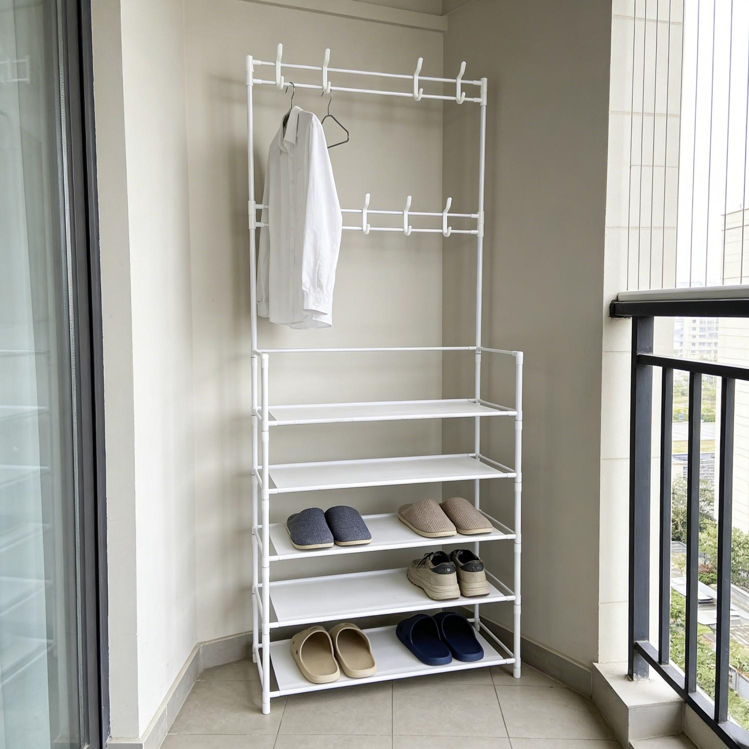 Door Back Hat Rack and Shoe Rack Combo, Five-Tier Hat Rack with Shoe Rack, Steel, /, Home Storage Organizer