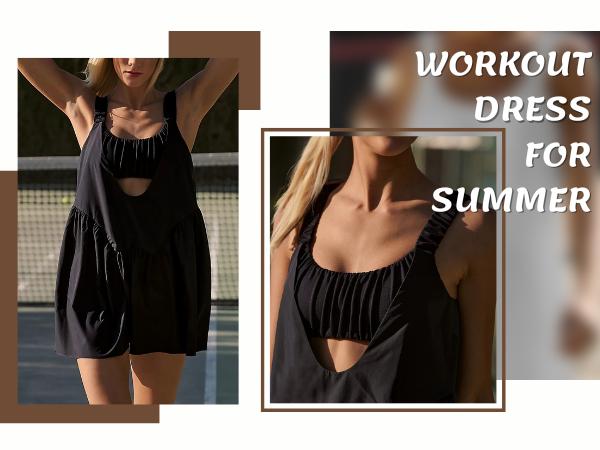 AnotherChill Women's 2-Piece Tennis Dress Set - Built-in Bra, Matching Shorts with Pockets, Cut Out Design - Gym, Golf Workout Sets Women Clothes #sohochic