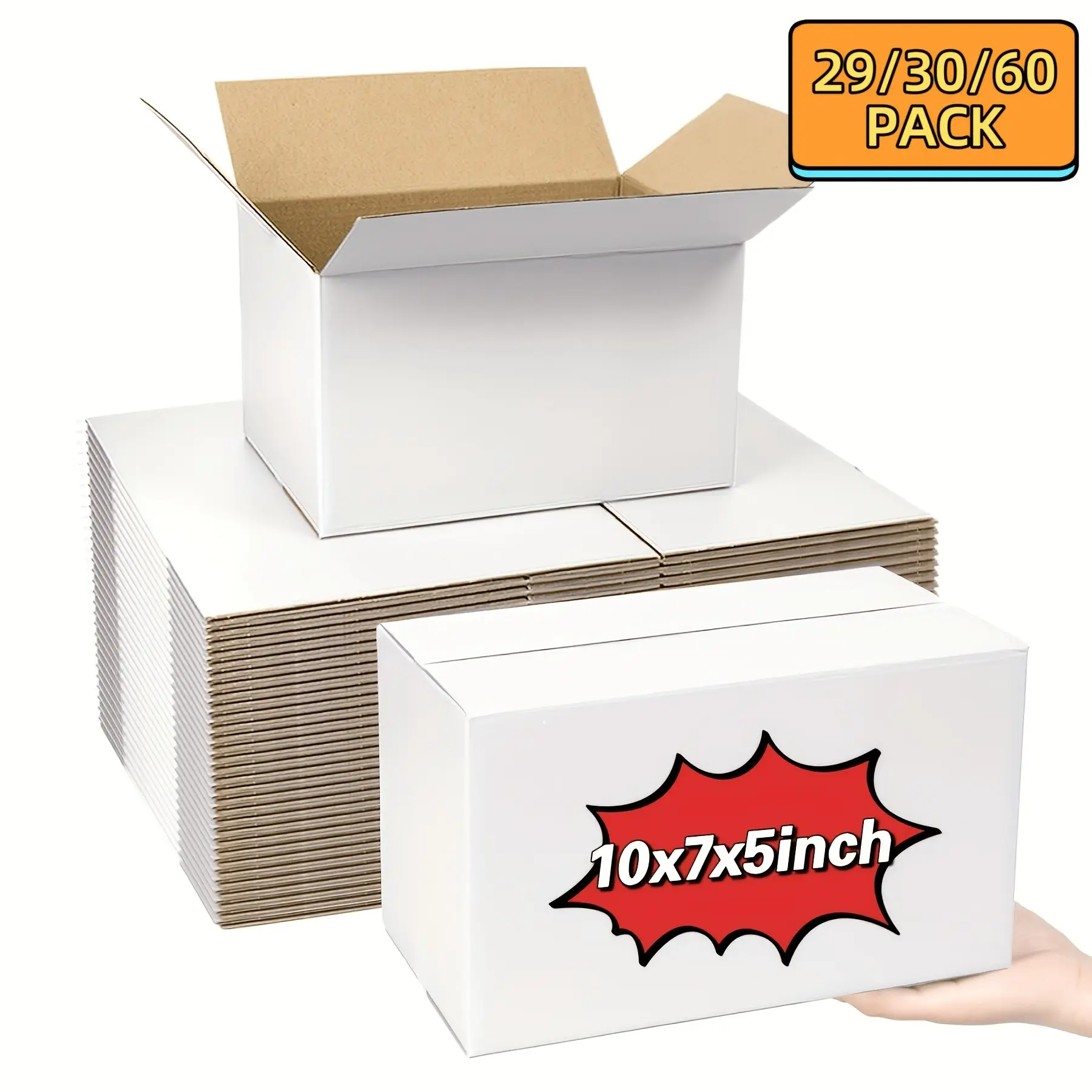29/30/60 Pack Shipping Boxes, White Corrugated Cardboard Boxes, 10x7x5 Inch, for Mailing, Business Packaging, Gift Packaging, Storage, Ideal for Small Businesses
