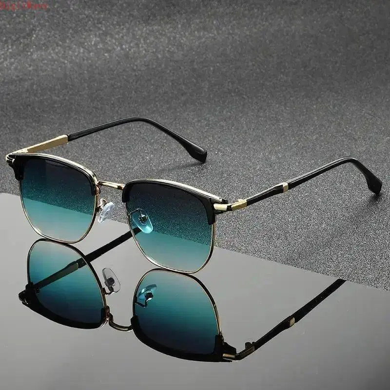Women's Vintage Square Sunglasses with a Modern Edge, Semi-Rimless Metal Frame, Oversized Blue Light Blocking Lenses for Outdoor Wear, Blue Light Glasses, Womens Sunglasses, Shades, Large Frame Women's Sunglasses