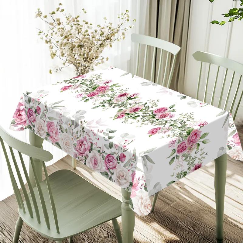 Rectangular Spring Summer Tablecloth, Beautiful Floral Rose Pattern, Home Kitchen Dining Room Decor, Easter Picnic Table Cover and Holiday Celebrations