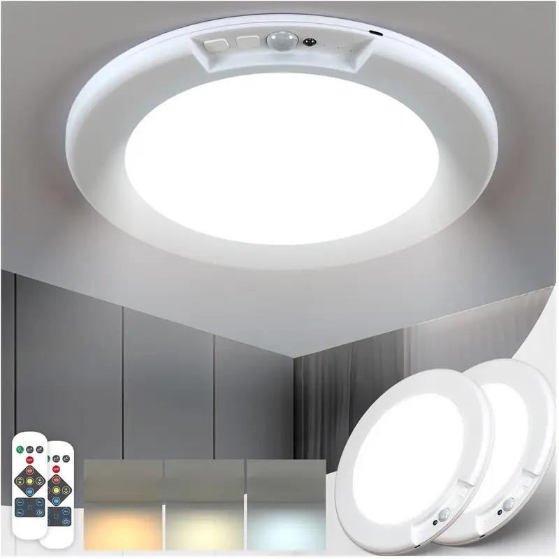 Rechargeable Motion Sensor Ceiling Light, 2-Pack Battery Operated LED Lamp with Remote Control, Ultra-Thin Design for Closet & Indoor Use